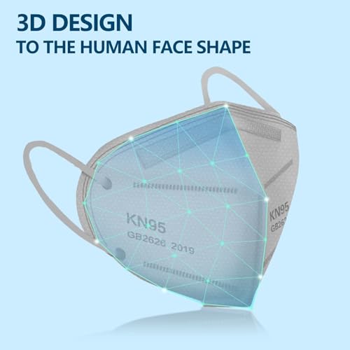 Image of 50PCS KN95 Face Masks Breathable Disposable Mask 5 Layer Cup Dust Safety Filter Efficiency≥95% with Elastic Ear Loops and Nose Bridge Clip(Grey)