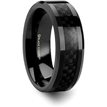 Thorsten Mens Black Titanium Carbon Fiber Ring | Inlaid, Beveled Comfort Fit | Carbon Fiber Titanium Band for Men | Durable, Sleek | OXYN | 6mm & 8mm Wide | Stylish, Available in Multiple Size