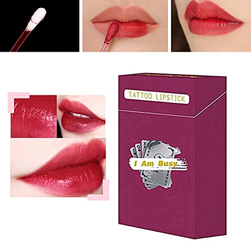 20pcs Tattoo Lipstick Moisturizing Cigarette Cotton Swab Lip Stick Small Long Lasting Waterproof Red Cotton Swab Lip Tint Portable Strawberry Color Better Me Lip Gloss (I Am Busy)