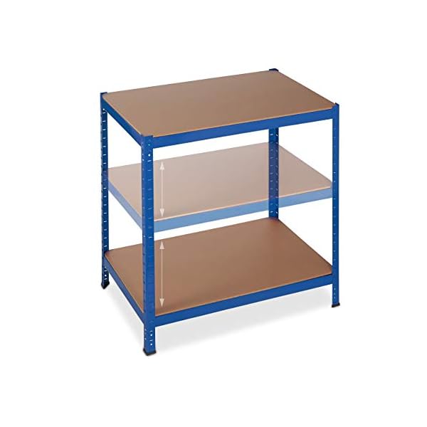 Relaxdays Schwerlastregal, bis 700 kg, HxBxT: 150x70x30 cm, 4 Böden, zum Stecken, Stahl, Lagerregal Keller, Garage, blau – Bild 8