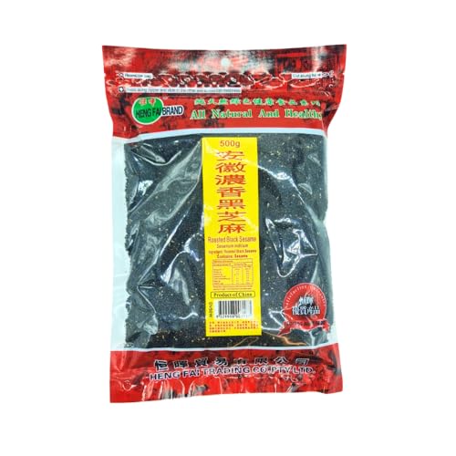 Heng Fai Roasted Black Sesame | Premium Toasted Black Sesame Seeds | High in Fibre, Healthy Fats and Minerals | Ideal for Asian Cooking, Baking, Desserts and Salads | 500g Pack