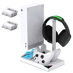 FASTSNAIL Cooling Fan Station for Xbox Series S - 1400mAh Rechargeable Battery Pack & Dual Controller Charging Dock, High Speed Cooler Stand with Headset Holder Compatible with Xbox Series S Console