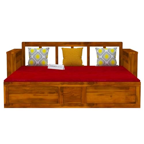 Image of Mamta Furniture Solid Wood Foster 3 Seater Sofa Cum Bed with 40 Density Cushions for Living Room, Three Seater Queen Size Sofa Bed for Home, Sofa Com Bed, Sheesham Wood Honey Finish