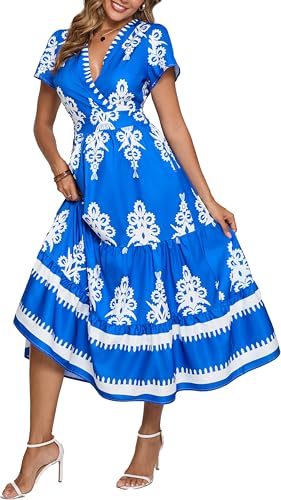 Image of Floral Print Dress for Women Boho Long Dresses Flowy A line Dresses Fit for Office and Casual Vacation Cocktail Party Prom