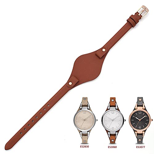 bullish 8mm Spring Bar Genuine Leather Watch Strap Replacement for Fossil ES3148 ES4119 ES4176 ES3262 ES3077 (brown)