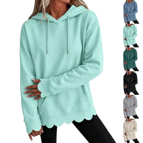 GOSEAGOTOFUN Oversized Hoodies for Women Long Sleeve Scalloped Hem Hoodie Fashion Loose Fit Hooded Sweatshirt Fall Clothes Mint Green Small - image 1