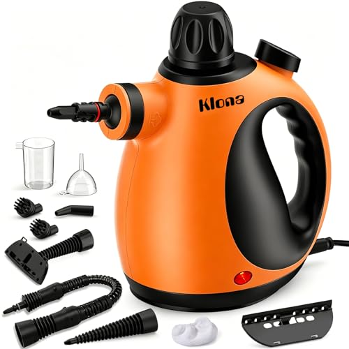 KLONA Limpiador de vapor portátil, vaporizadores de mano para limpiar el hogar, multiusos - Kit de accesorios de 10 piezas para sofá, tapicería, alfombras