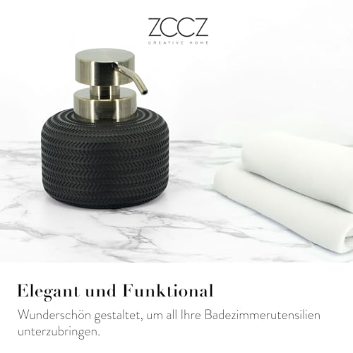 ZCCZ 4-teiliges Bad-Accessoires-Set Schwarz mit Seifenspender, Zahnbürstenhalter, Badbecher und Seifenschale, dekorativer Organizer für Arbeitsplatte