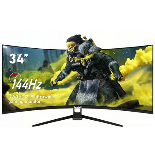 Image of Gawfolk 34 Inch Ultrawide Curved 144Hz Gaming Computer Monitor 1500R PC Screen,21:9 UWQHD (3440x1440),Adaptive Sync,178 Viewing Angle,Display Port、HDMI2.0,Compatible with wall mounting - Black