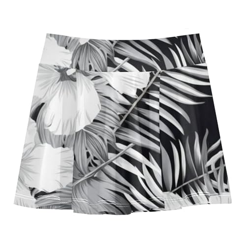 Kids Tennis Skirts White Hibiscus Flowers Tropical Black Athletic Shorts for Girls Skorts Kid Teen Teen Cheer 4t