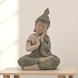 DARO DEKO Kunststein Garten-Figur Buddha 34 x 49cm Dekofigur Skulptur Gartendeko