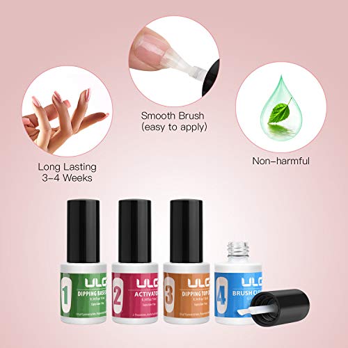 Nail Dipping Powder Starter Kit ULG Dip Powder 6 Colors Acrylic Nails Powder System for French Nail Manicure Art Set with Base, Activator, Top and Brush Saver No UV LED Required