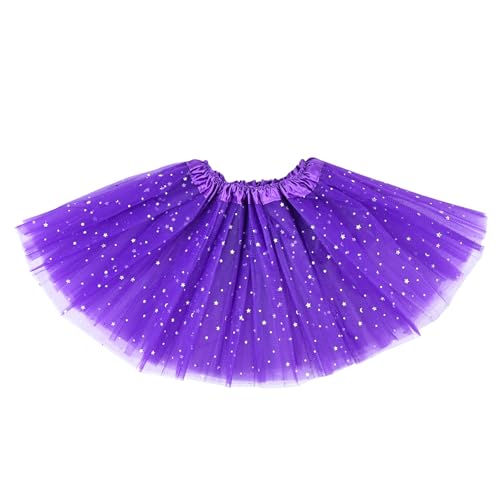 Fepdiu Girls Tutu Skirt 3 Layers Stars Sequins Tulle Toddler Ballet Skirts Girls Tulle Tutu Dance Fit Most 3-10 yrs for Dance Party Costume (deep Purple)