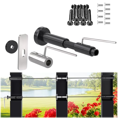 Image of 10 Pair Black Patent Swageless Invisible Cable Railing Kit, T316 Stainless Steel Reusable Tensioner & Terminals, Screw-Locking No Crimping for 2 inch x 2 inch Horizontal Metal Level Corner Post