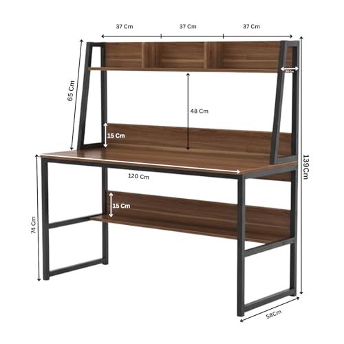 Image of Amazon Brand - Solimo Computer Desk with Hutch | Home Office Desk with Space-Saving Design & Bookshelf | Ideal for Small Spaces | TBS Tower - Asian Walnut | DIY Installation