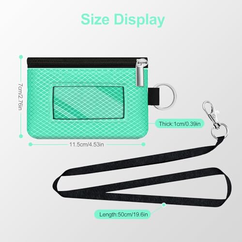 Image of Minimalist RFID Blocking Small Wallet with ID Window,WaterResistant Zip Id Case Wallet with Lanyard Keychain for Cards,Cash,Travel,Women,Men (Mint Green)