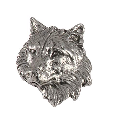 Wolf Pin, Head, Pewter, M041, 1 Inches, Handmade in the USA, Realistic, Metal, Hat Pin, Lapel Pins, Brooch, Gift, Over 3100 Wildlife Designs.