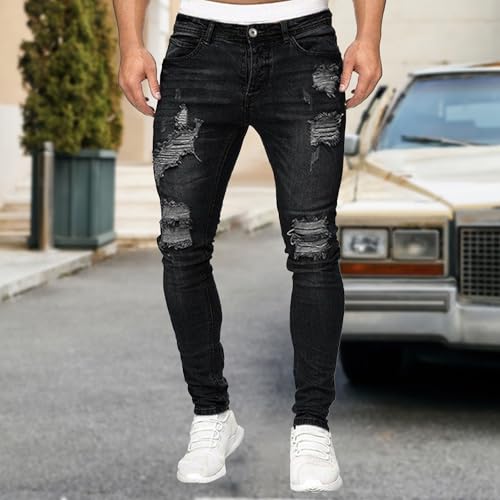 Men‘s Slim Fit Jeans Stretch Ripped Skinny Jeans Destroyed Straight Leg Casual Biker Cargo Denim Pants2