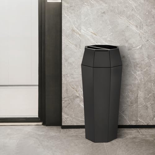 Image of Dyna-Living Commercial Trash Can Large Garbage Can with Lid, Open-top Tall Stainless Steel Trash Bin Industrial Garbage Container for Patio Lobby, Black