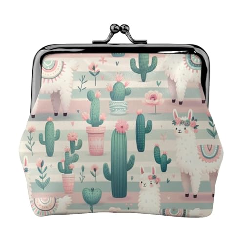 Pu Leather Buckle Coin Purse Llama-Cactus-Cartoon Girls Kiss-Lock Change Purse Wallets