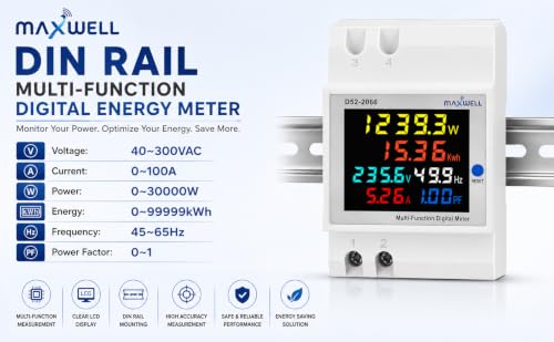 Image of MAXWELL Multifunctional Digital Meter | DIN-Rail | AC 40-300V | Current, Power, Frequency & Energy Monitor with LCD Display | 6 in 1 Digital Energy Meter