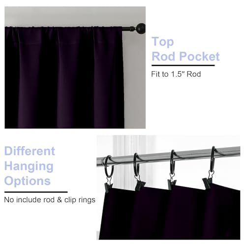 Simplebrand Ava Blackberry Short Blackout Curtains for Bedroom 45 Inches Long 2 Panels Set, Solid Thermal Insulated, Energy Saving Window Treatment Curtains Blackout Drapes, W40 x L45 Inch, Blackberry