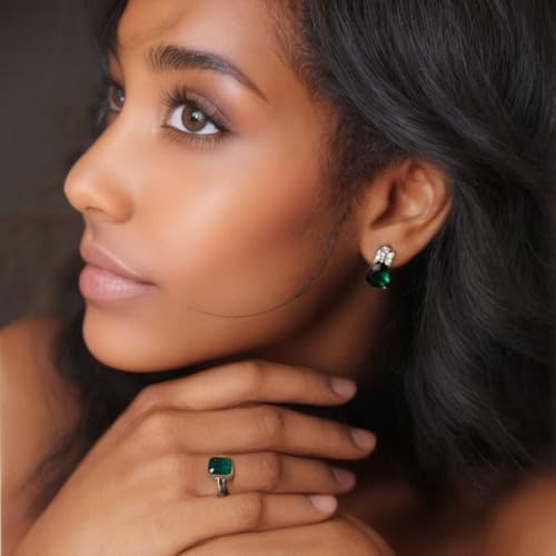 RIZILIA CELEBOX Solitaire Engagement Ring with Emerald Cut Gemstones CZ [6 Colors available] in Yellow Gold Plated, Celebrity inspired by Angelina Jolie2