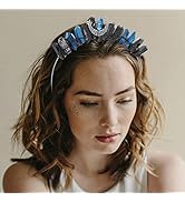 Formery Crystal Aura Crown Headband Black Hollow Moon Natural Stone Tiara Hair Band Party Festiva...