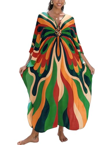 Image of KEYLORTING Plus Size Kaftan Dress Women, African Moo Moo Print Caftan, Batwing Dress, Beach Cover Up for Party and Loungewear
