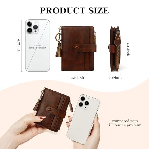 Image of Leather Wallet Women,RFID Blocking Small Wallets for Women Compact Bifold Slim Wallet Card Holder With Zipper Coin Pocket darkbrown