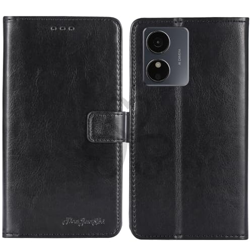 TienJueShi Black Book Stand Retro Flip Leather Protector Phone Wallet Gel Cover Etui TPU Silicone Case For HMD AURA 2 6.52 inch