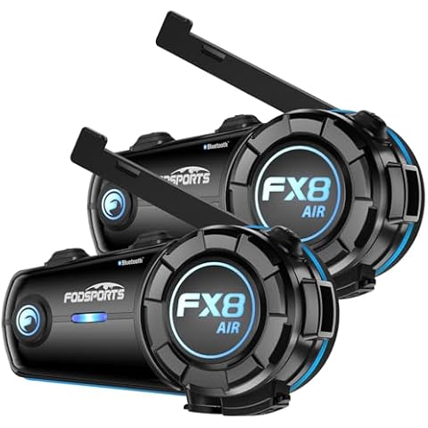 FODSPORTS FX8 AIR Motorcycle Bluetooth Headset with Music Sharing, 2-Way Motorcycle Helmet Bluetooth with Audio Multitasking/Hi-Fi Speakers/FM, Universal Bluetooth Intercom for ATV/Dirt Bike, 2 Pack Cover