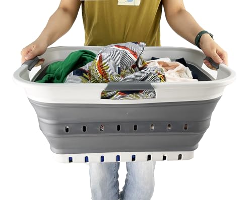 SAMMART 42L (11 gallon) Collapsible Plastic Laundry Basket - Foldable Pop Up Storage Container/Organizer - Space Saving Hamper/Basket (1, Grey/Steel Grey) by SAMMART - Used condition - Image 6