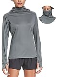 BALEAF Women's Hiking Long Sleeve Shirts with Face Cover Neck Gaiter UPF 50+ Lightweight Quick Dry SPF Fishing Running Hoddie Dark Gray Size L