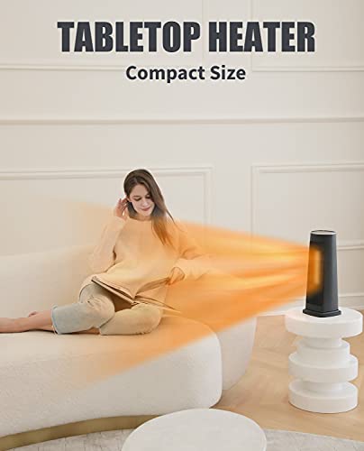 Amilire Electric Space Heater Fan,1500W Indoor Fast Heating Tabletop Programmable Thermostat, Remote & Led Display Control, Wide Oscillation, Over-Heating & Tip-Over Protection, Adjustable 12H Timer (Black) #TOP3