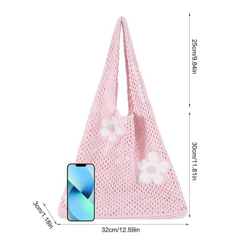 Image of Ovida Crochet Tote Bag Mesh Beach Bag Fairycore Hobo Bag Fairy Grunge Aesthetic Shoulder Bag Y2k Purse for Women Girls