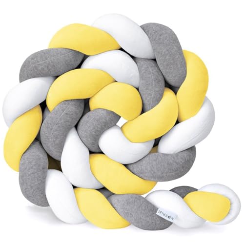 ENAZKLADB Protector de cuna trenzado, almohadas trenzadas anudadas, protector de cama de algodón suave y cómodo, protector trenzado completo, cuna trenzada anudada para decoración de habitación