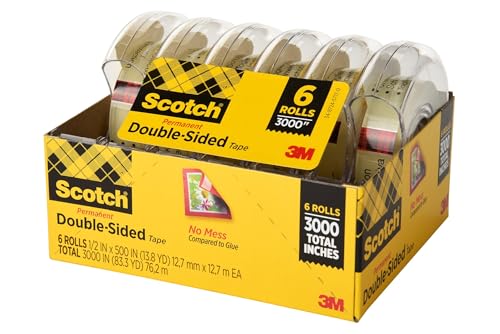 Image of Scotch Permanent Double Sided Tape, Card Making and Holiday Scrapbooking Supplies, Alternative to Gift Wrap Tape for Wrapping Presents, 0.50 in. x 500 in., 6 Rolls with Dispensers
