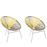  Conjunto de 2 sillas de balcón de ratán sintético beige amarillo resistente a la intemperie sala de estar jardín bistró moderno