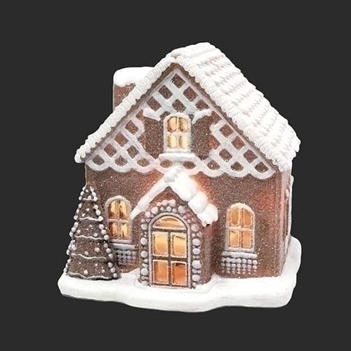 RomanGingerbread House with Tree Latice Design, 6.2-inch Height, Resin, LED
