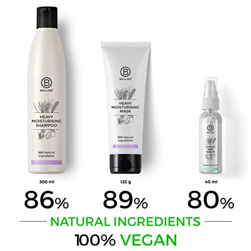 Image of Brillare Professional Heavy Moisturising Shampoo, Hair Mask & Classic Hair Serum, Deeply Nourishes, Repairs & Smoothens Hair, Shampoo 300ml + Mask 125g + Serum 100ml
