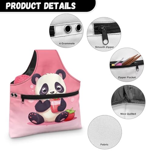 Image of ZUXONGSY Panda Yarn Bags for Crocheting on the Go Strawberry Crochet Hook Organizer Knitting Bags NAD Totes,Holding Yarn Crochet Hook Needles,Large