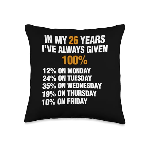 26 year work anniversary gifts Funny 26 Employee-26 Years Work Anniversary Throw Pillow, 16x16, Multicolor