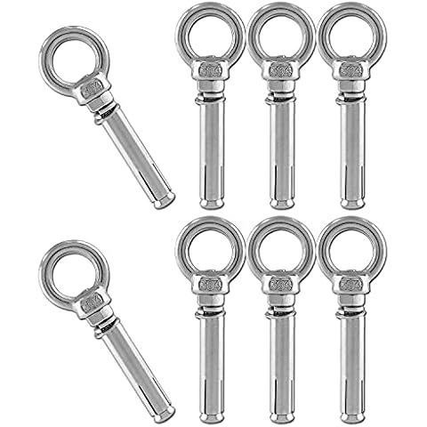 Reedny,Eyebolt Bolt Stainless Steel Wall Concrete Brick Anchor Expansion Bolts Ring Screw Eyes, Heavy Duty Anchor Fastener Eye Bolt (M8, 8 Pcs) Cover