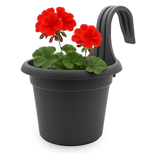 Jardinera de plástico, Balconera de plástico, Macetero para Jardín, Maceta Balconera, Fabricado en Polipropileno, 25.5 cm Altura x 18 cm diámetro Superior, Antracita