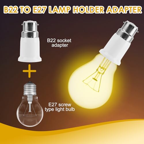 6er Pack Adapter B22 auf E27, B22 auf E27 Lampensockel Adapter, Hitzebeständiger Sockeladapter für LED-, Halogen-, CFL- und Glühlampen