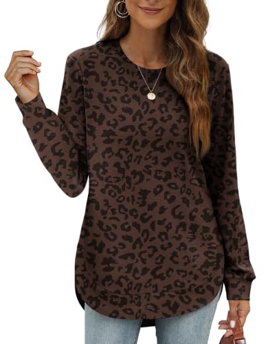 Image of OFEEFAN Womens Sweatshirt Crewneck Long Sleeve Shirts High Low Tops Curved Hem