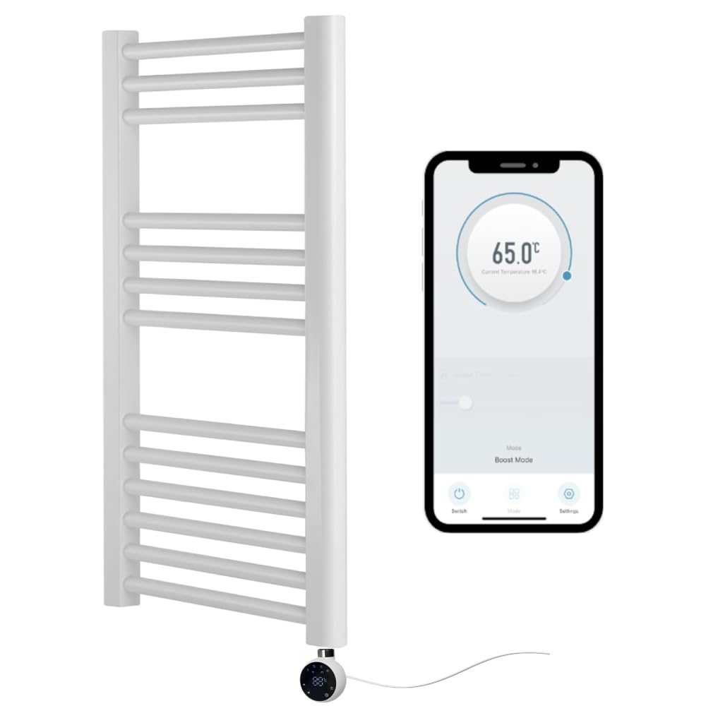 Greened House White Electric WiFi Heated Towel Rail 400mm W x 800mm H