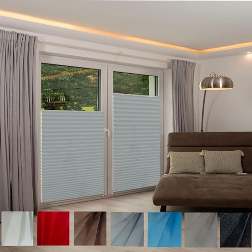 Estor Enrollable Opaco, 75 x 190 cm Fácil de Instalar sin Herramientas Persiana Enrollbale para Ventana, Estores Noche y Dia Elegantes para Ventanas y Puertas, Gris Claro