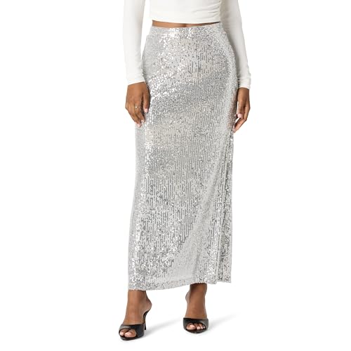 The Drop Women's Adela Sequin Maxi Skirt, Silver, 3X, Plus Size